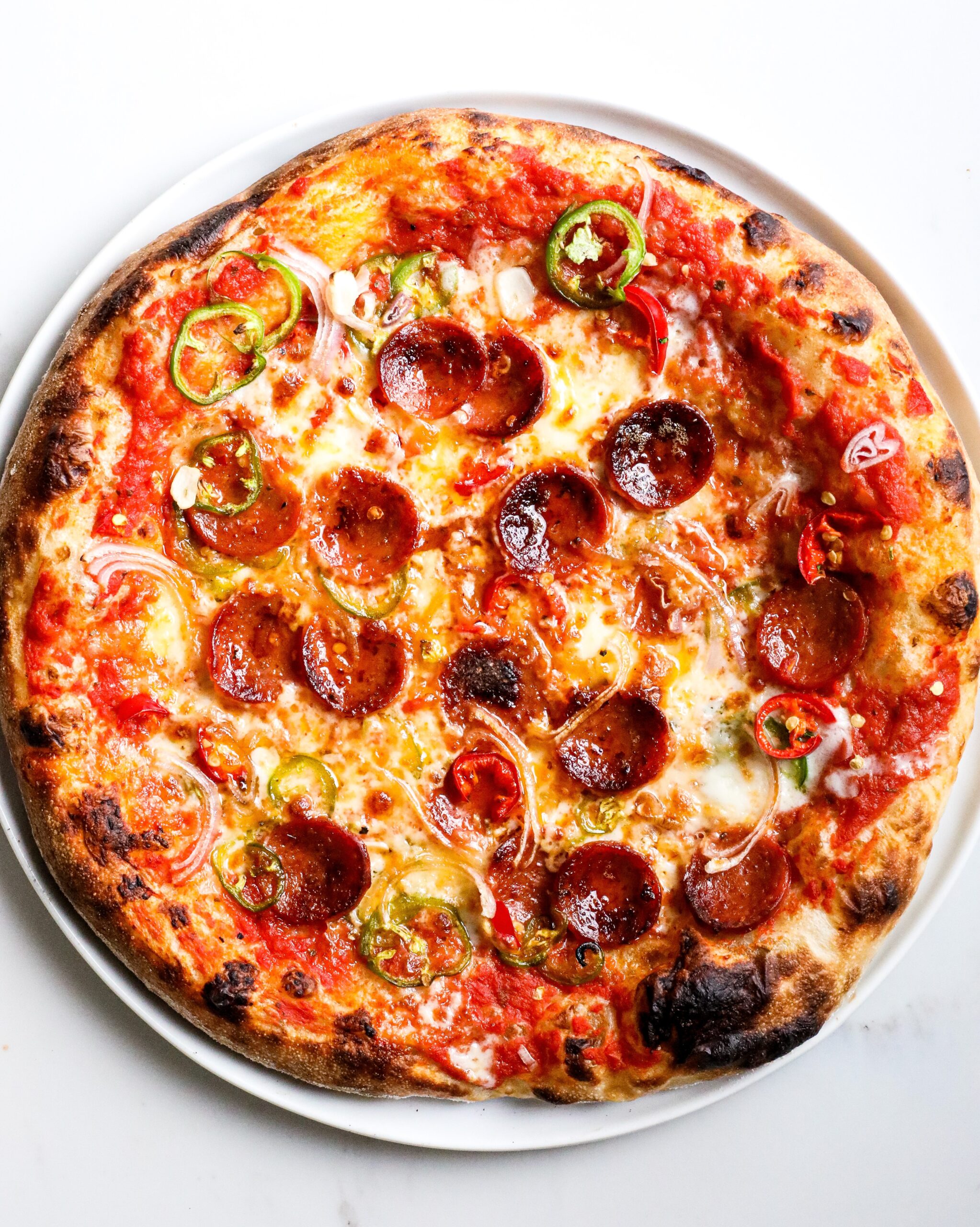 Pepperoni Pizza with Pickled Jalapenos