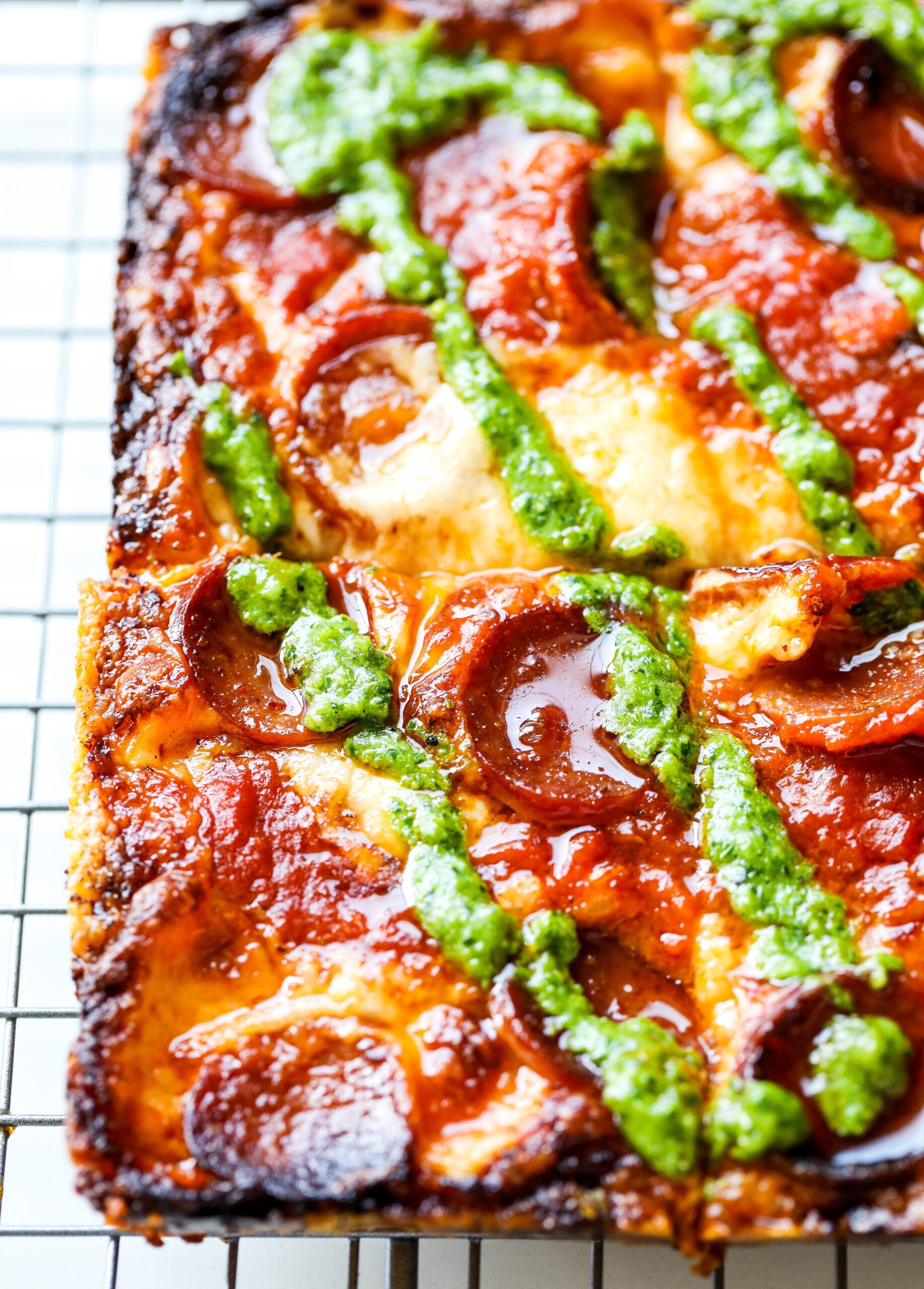 Pepperoni and Jalapeno Pesto Pan Pizza