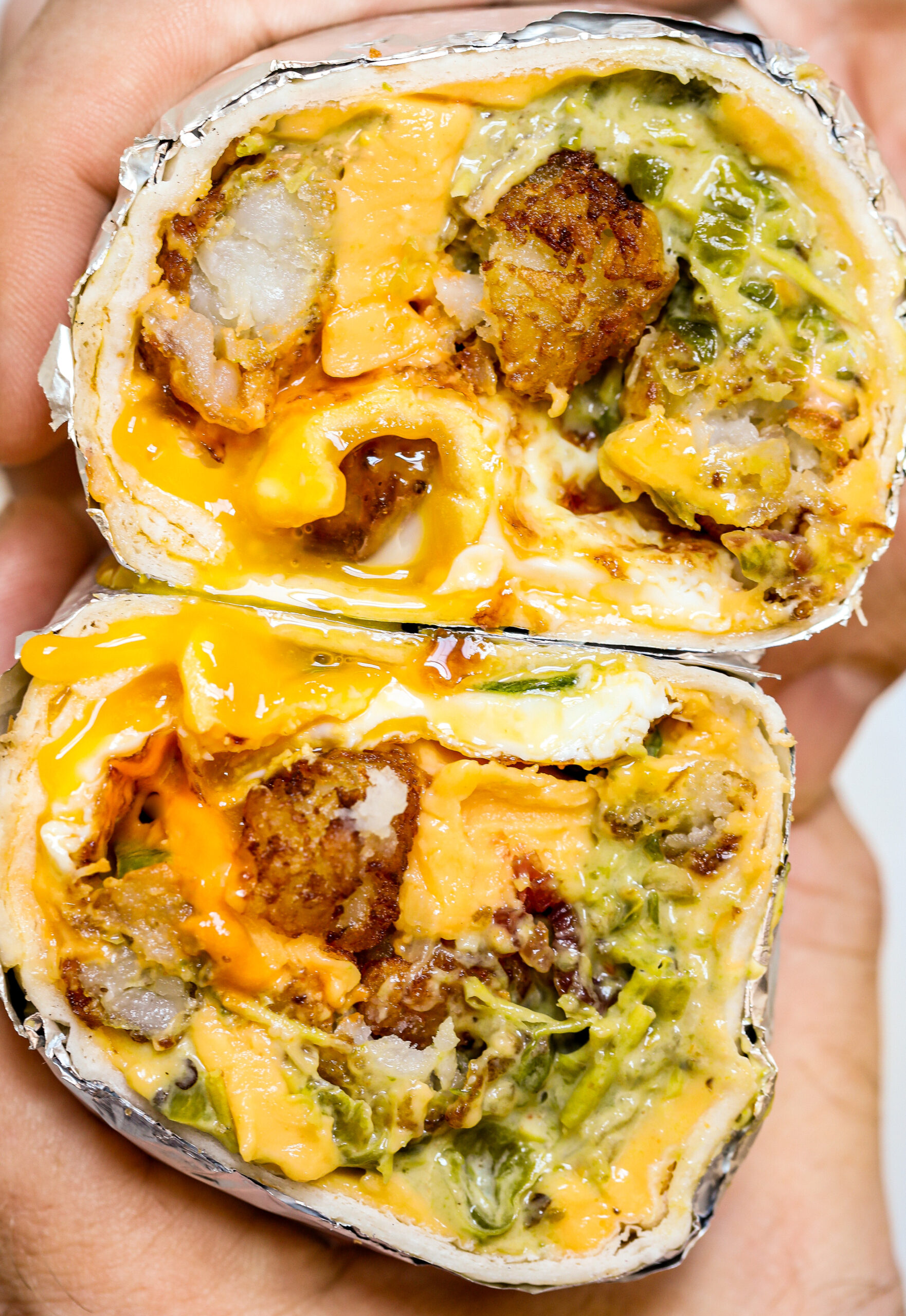 Cheesy Tater Tot Breakfast Burritos