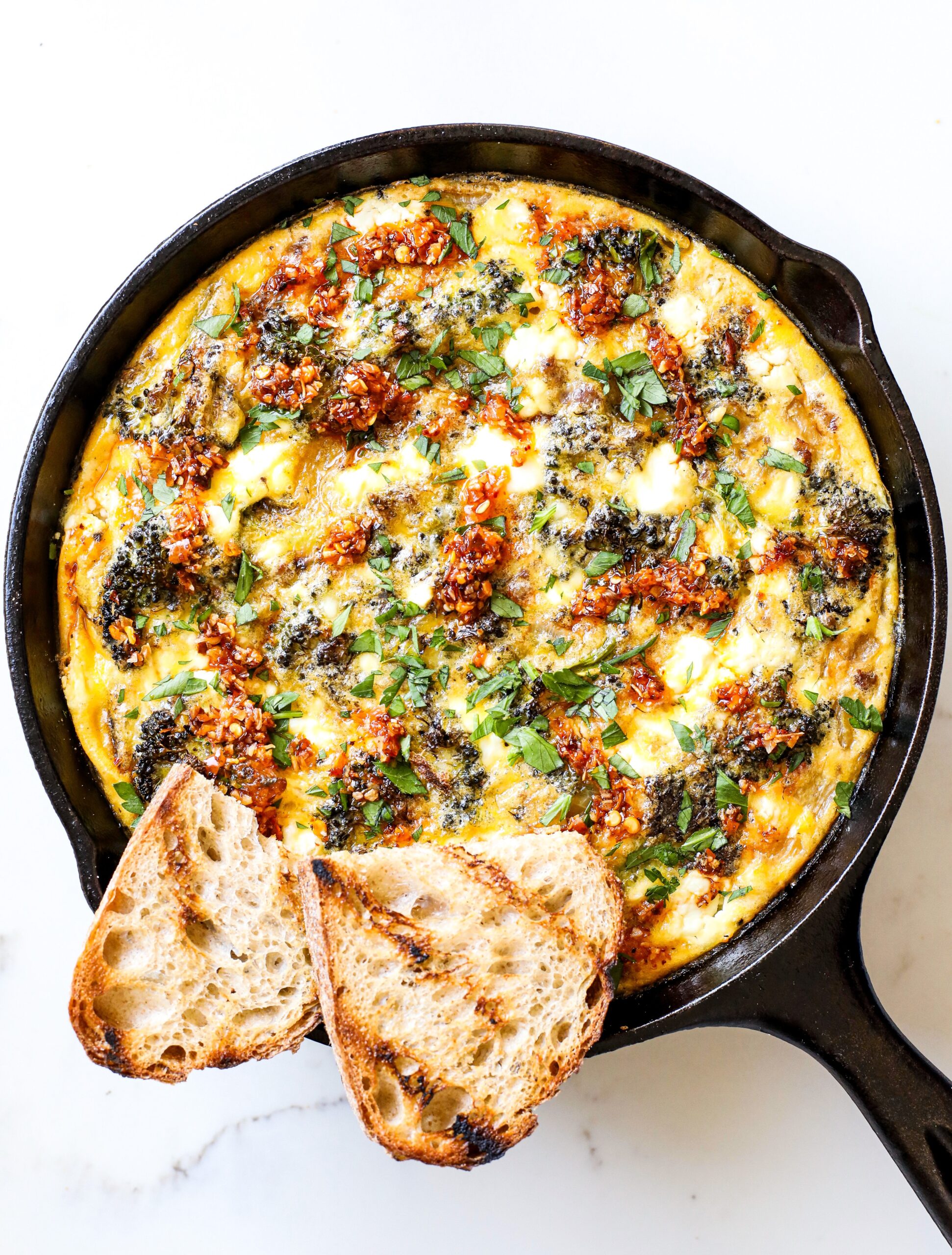 Roasted Broccoli, Sausage, and Goat Cheese Frittata
